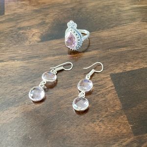 Gorgeous genuine kunzite  ring. Size 7 and earring 925 silver